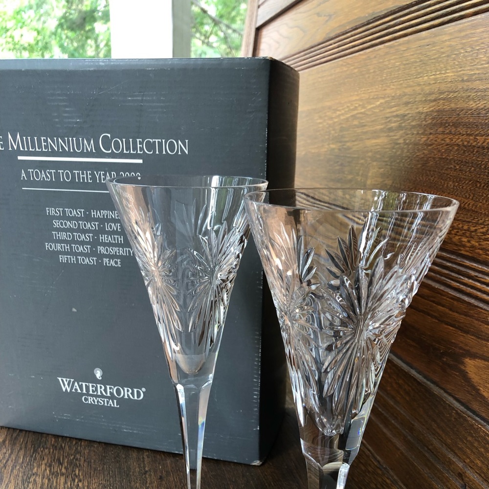 Waterford Crystal Millenium Collection “Health” set of 2 Champagne Flutes